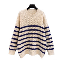 Winter Autumn Fashion Pullover sweater for women round neck stripe knit sweaters